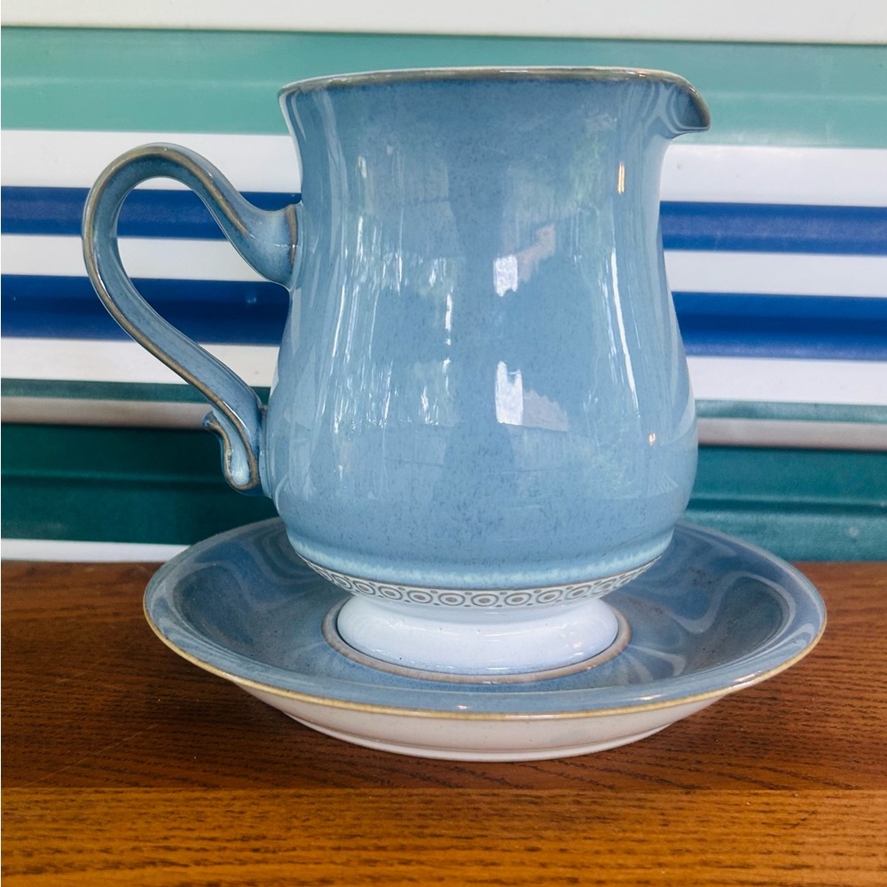 Denby creamer or gravy pitcher with saucer made in England